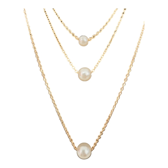 Gold Tone Faux Pearl Multilayer Pendant Necklace - Picture 5 of 8